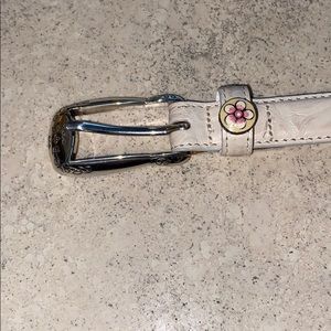 Brighton White Skinny Leather Belt floral accent